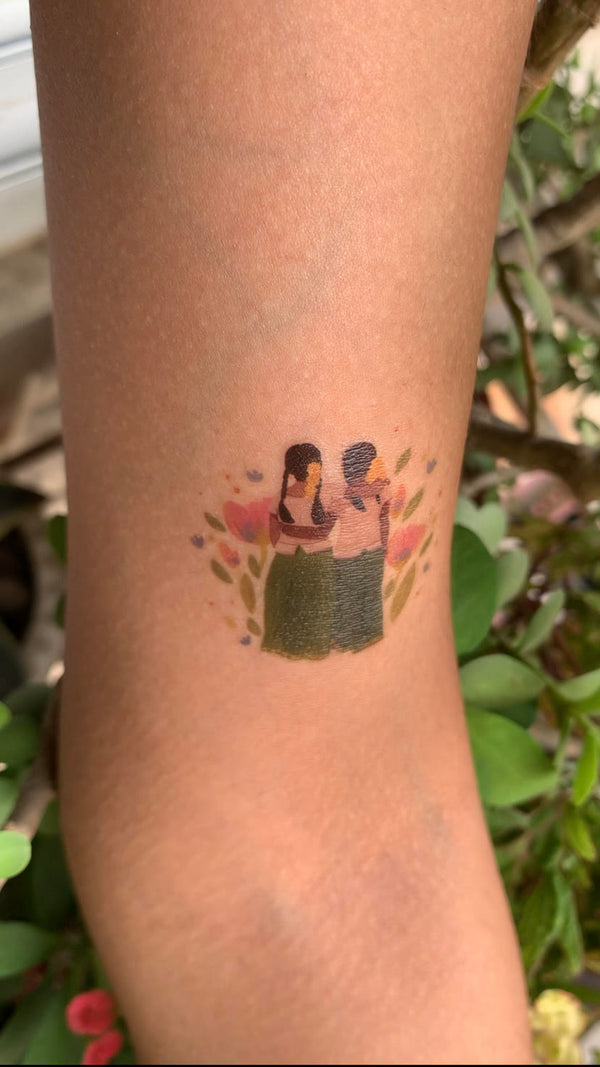 Real customer wearing Two Girls In A Field Of Flowers